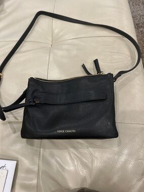 Vince Camuto Black Pebbled Leather Slim Crossbody